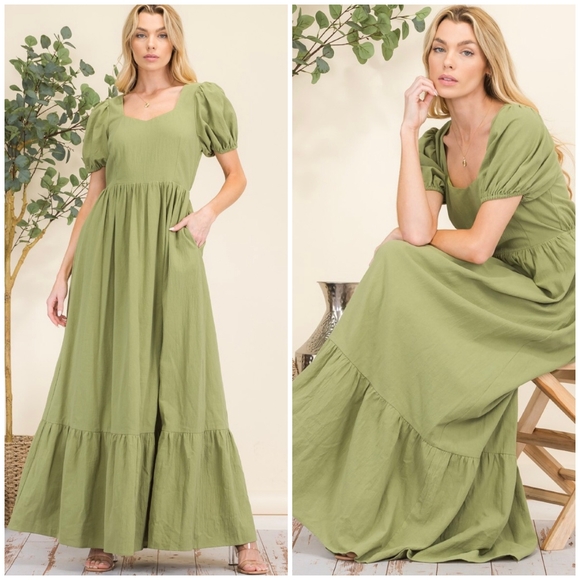 HYFVE Boho Chic Rich Red Puff Sleeves Tiered Maxi Dress - Picture 7 of 8